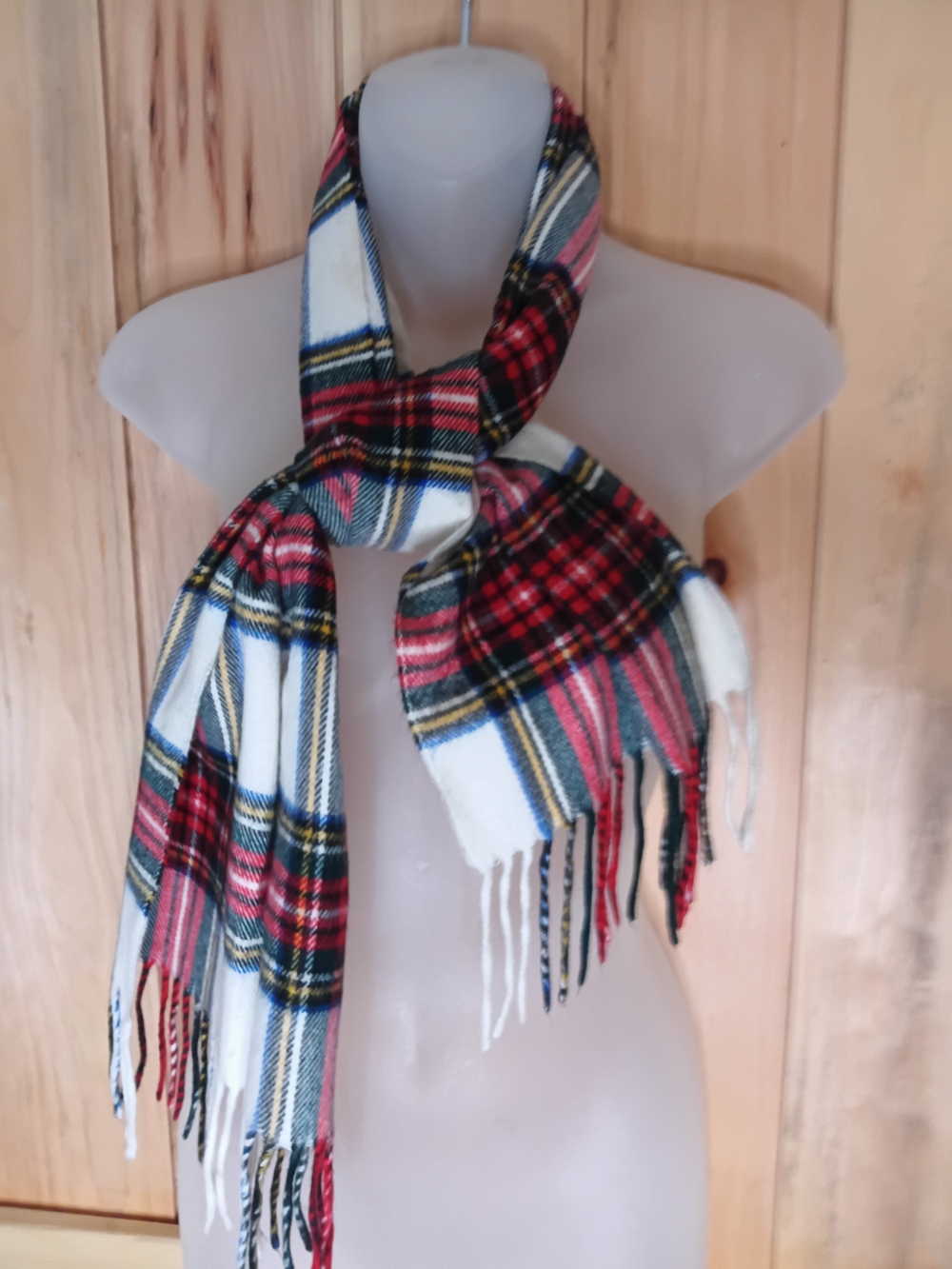 Dior Red, White and Black Plaid Fringed Scarf